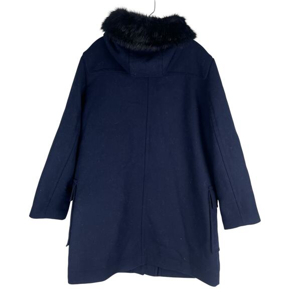 Ann Taylor Weekend Collection Faux Fur Trim Wool Duffle Coat Blue Size M - Picture 9 of 12